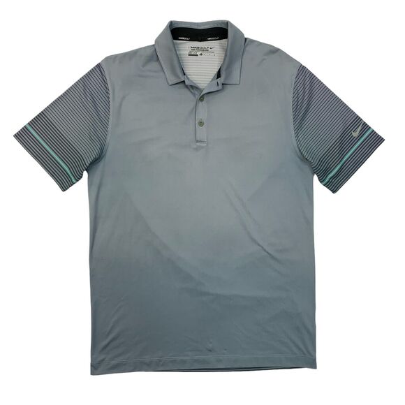 Nike Polo Shirt Men M Medium Grey Golf Striped Dri Fit Tour Performance Abstract - Picture 1 of 11